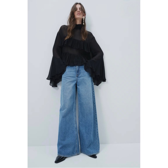 Blue Denim Wide Leg Jeans (Size 6) - Picture 4 of 9